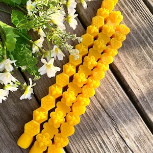 3 Pure beeswax long taper candles - honeybee tapers