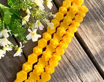 3 Pure beeswax long taper candles - honeybee tapers