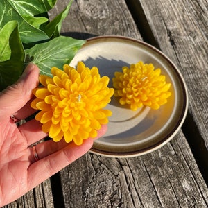 2.5” Set of 2 Pure beeswax chrysanthemum flower candles - decorative candle - wedding favors - holiday candle gift