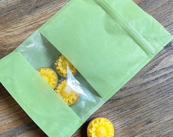 paquete de 4 velas de cera de abeja pura - luz de té de girasol - velas hechas a mano