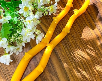 Beeswax Taper Candles - Elegant Bee Design, Set of 2
