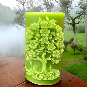 Pure beeswax tree of life pillar candle - candle gift
