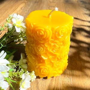 Handmade beeswax flower pillar candle - perfect gift for her