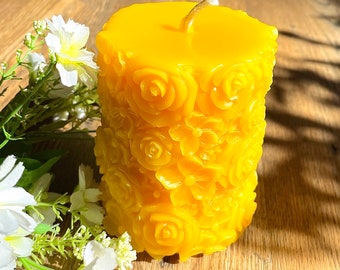 Handmade beeswax flower pillar candle - perfect gift for her