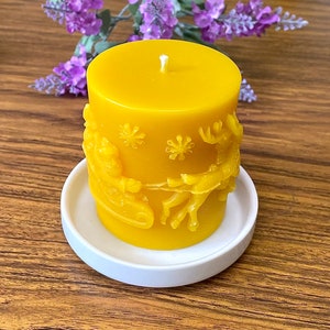 pure beeswax Christmas candle - holiday candle gift - beeswax pillar candle for holidays