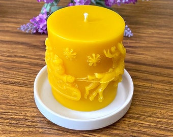 pure beeswax Christmas candle - holiday candle gift - beeswax pillar candle for holidays