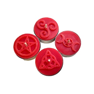 pack of 4 pure beeswax witchcraft symbol tealight candles - ritual spell candles - pagan symbol tealight