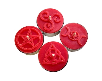 Witchcraft Symbol Beeswax Tealight Candles - Set of 4 Ritual Candles