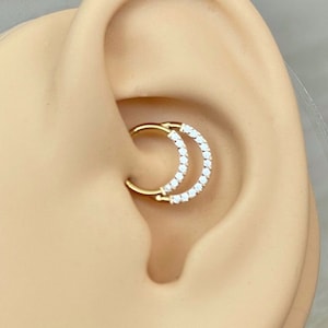 6/8/10mm Gold Daith Earring Titanium Clicker 16G | CZ Crystal Daith Jewelry | Daith Piercing CZ Cute Daith Earring Ear Clicker Titanium