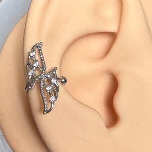 Silver Ear Cuff, Butterfly Wing, No Piercing Earring Cuff, Ear Wrap, Fake Faux Cartilage Piercing Cuff, Cartilage Wrap Cute Dainty Ear Cuffs