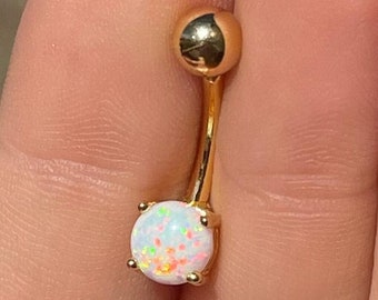 Piercing de ombligo de ópalo dorado, delicado piercing para el ombligo, elegante joyería corporal de ópalo sintético