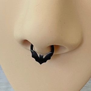 Bat Septum Ring, Black Septum Jewelry, Septum Piercing, Septum Clicker, Unique Cute Gold Septum Ring, Weird Septum Rings, Nose Ring Hoop