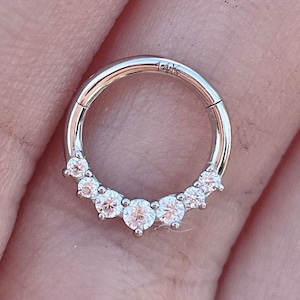 Solid White Gold Septum Ring, Cute & Dainty Septum Piercing, Non Tarnish 14k Gold Septum Ring Jewelry, Sparkly Hypoallergenic Septum Ring