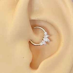 16G Solid Gold Daith Ring 6mm/8mm/10mm | CZ Dainty 14k Gold Daith Jewelry Daith Piercing CZ Ear Clicker Minimalist Cartilage Tragus Hoop