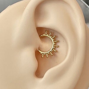 16G Gold Sunburst Daith Jewelry | Cute Daith Earring Clicker | Daith Piercing | Cute Unique Daith Jewelry Dainty Gold Daith Earrings