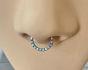 14k Gold Opal Septum Ring | 16G Daith Piercing Clicker