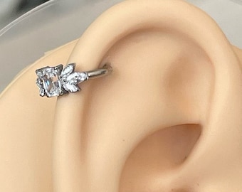 Titan Muschel Ohrring, CZ Clicker Hoop, eleganter Knorpel Piercing Schmuck