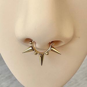 Spike Septum Ring Gold, Septum Piercing Goth, Septum Jewelry, Gold or Silver Septum Rings 16G or 18G 8mm or 10mm Septum Ring, Septum Clicker