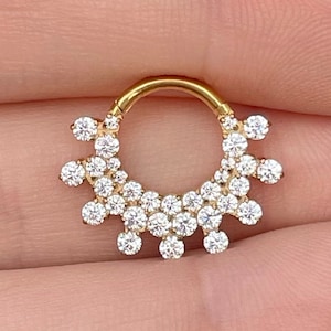 16G Oro Daith Pendiente Titanio Clicker 8 mm/10 mm / CZ Cristal Daith Joyería / Daith Piercing CZ Lindo Daith Pendiente Oreja Clicker Titanio