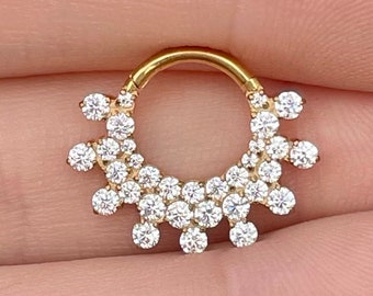 16G Gold Daith Earring Titanium Clicker 8mm/10mm | CZ Crystal Daith Jewelry | Daith Piercing CZ Cute Daith Earring Ear Clicker Titanium