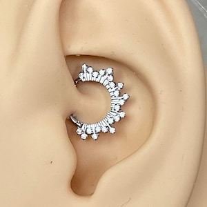 16G Silver Sunburst Daith Jewelry | Cute Daith Earring Clicker | Daith Piercing | Cute Unique Daith Jewelry Dainty Silver Daith Earrings