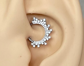 16G Silver Sunburst Daith Jewelry | Cute Daith Earring Clicker | Daith Piercing | Cute Unique Daith Jewelry Dainty Silver Daith Earrings