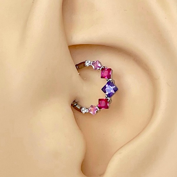 16G Daith Earring Titanium Clicker 8mm/10mm | CZ Crystal Daith Jewelry Silver | Daith Piercing CZ Cute Daith Earring Ear Clicker Titanium
