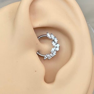 Silver Butterfly and Leaf Daith Earring, Nature Inspired CZ Clicker Hoop Jewelry