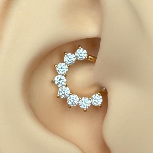 Titanium Moissanite Daith Earring, Dainty Clicker Hoop, Fine Implant Grade Cartilage Piercing Jewelry