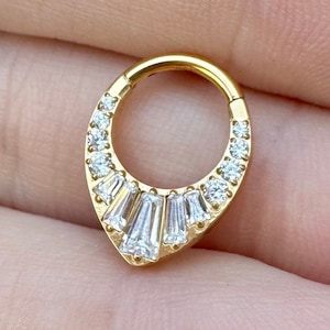 16G Gold Daith Earring Titanium Clicker 8mm/10mm | CZ Crystal Daith Jewelry Silver | Daith Piercing CZ Cute Daith Earring Ear Clicker
