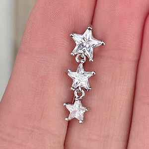 Top Down Belly Button Ring Silver Star | Floating Belly Ring Cute Reverse Minimalist Belly Ring Dainty Navel Ring Statement Surgical Steel