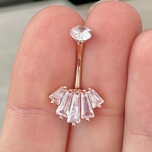 Rose Gold Belly Button Ring Internally Threaded CZ | Dainty Belly Button Ring Jewelry | Cute Belly Rings Navel Rings Piercing Surgical Steel