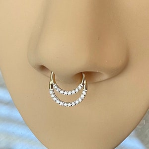 Double Hoop Septum Ring, Septum Jewelry, Septum Piercing, Septum Clicker, Gold Septum Ring Silver, CZ Titanium Nose Ring Jewelry, Unique