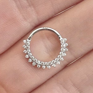 16G 8mm Solid Gold Daith Earring | Dainty 14k Gold Daith Jewelry Daith Ring Piercing CZ Crystal Ear Clicker Minimalist Cartilage Tragus Hoop