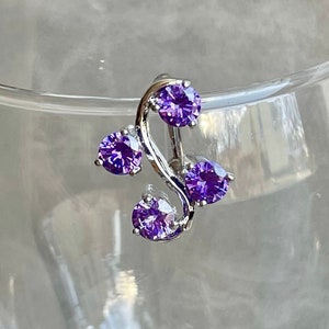 Purple Top Down Belly Button Ring 14G 10mm Silver CZ Dangly Floating Belly Ring Reverse Drop Belly Ring Dainty Statement Surgical Navel Ring
