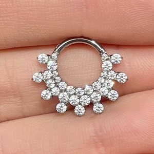 16G Daith Earring Titanium Silver Clicker 8mm/10mm | CZ Crystal Daith Jewelry | Daith Piercing CZ Cute Daith Earring Ear Clicker Titanium