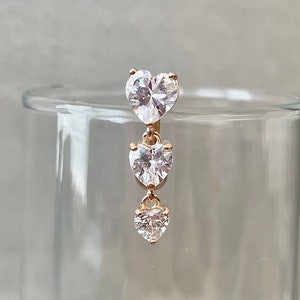 Heart Rose Gold Top Down Belly Button Ring | Dainty Floating Belly Rings | Reverse Drop Belly Ring Statement Surgical Steel Belly Navel Ring