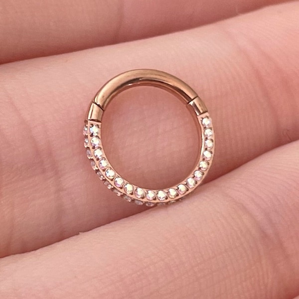 16G Septum Ring Titanium Clicker 8mm/10mm | Septum Jewelry Rose Gold | Septum Nose Ring | CZ Cute Septum Piercing Aurora Septum Nose Ring