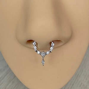 16G White Gold Septum Rings Celestial | Septum Jewelry | 8mm 10mm Solid Gold Septum Piercing Clicker | Cute Unique Septum Ring Piercing Gold