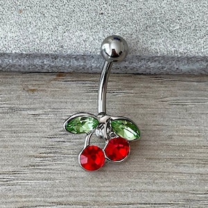 Small Cherry Belly Button Ring, Dainty Cute Minimalist Belly Button Rings, Navel Belly Button Piercing Jewelry Silver Non Dangle