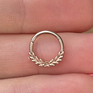 16G Rose Gold Daith Clicker | 8mm Leaf Minimalist Daith Ring Daith Jewelry Dainty Cute Cartilage Tragus Piercing Daith Piercing Ring Clicker