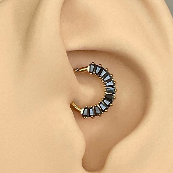 Gold Black Daith Earring Titanium Clicker 8mm/10mm | 16G CZ Crystal Daith Jewelry Silver | Daith Piercing CZ Cute Daith Earring Ear Clicker