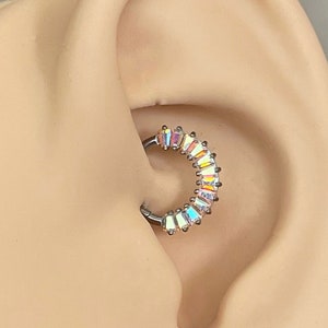 16G Aurora Daith Earring Titanium Clicker 8mm/10mm | CZ Crystal Daith Jewelry Silver | Daith Piercing CZ Cute Daith Earring Ear Clicker