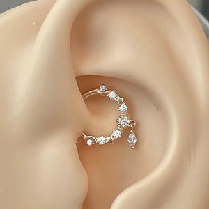 16G Gold Daith Earring Celestial | Daith Jewelry Gold | 8mm 10mm Solid Gold Daith Piercing Clicker | Cute Unique Daith Ring Piercing Gold