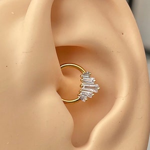 16G Daith Earring Gold 8mm CZ Daith Ring Clicker Minimalist Dainty Daith Jewelry Piercing Hoop Ring Ear Clicker Ring Surgical Steel