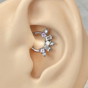 Modern Daith Earring Silver, Geometric Daith Ring Dainty Unique Gold, Daith Jewelry Piercing, Surgical Steel Daith Earring