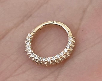 Piercing de tabique de oro macizo de 8mm o 10mm/anillo de joyería de tabique de circonia cúbica fina de 16G anillo de nariz Clicker minimalista delicado anillo de tabique anillo de nariz