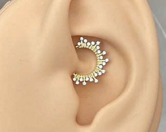 16G Gold Sunburst Daith Jewelry | Cute Daith Earring Clicker | Daith Piercing | Cute Unique Daith Jewelry Dainty Gold Daith Earrings