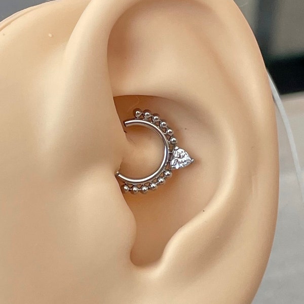 Daith Earring | Silver Daith Ring 16G | Cute Daith Jewelry | Heart Daith Piercing | Daith Clicker | Rook Helix Earring Single Earring