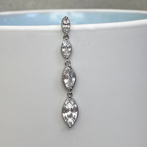 Top Down Belly Button Ring Marquise Crystal Silver | 14G Dangly Floating Belly Ring | Reverse Drop Belly Ring Dainty Unique 10mm Navel Ring